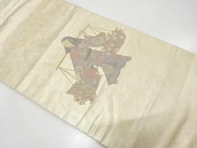 引箔　花売り模様　名古屋帯